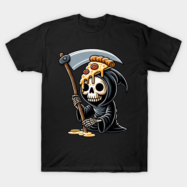 Grim Reaper  with Pizza, Funny Pizza lover T-Shirt by dukito